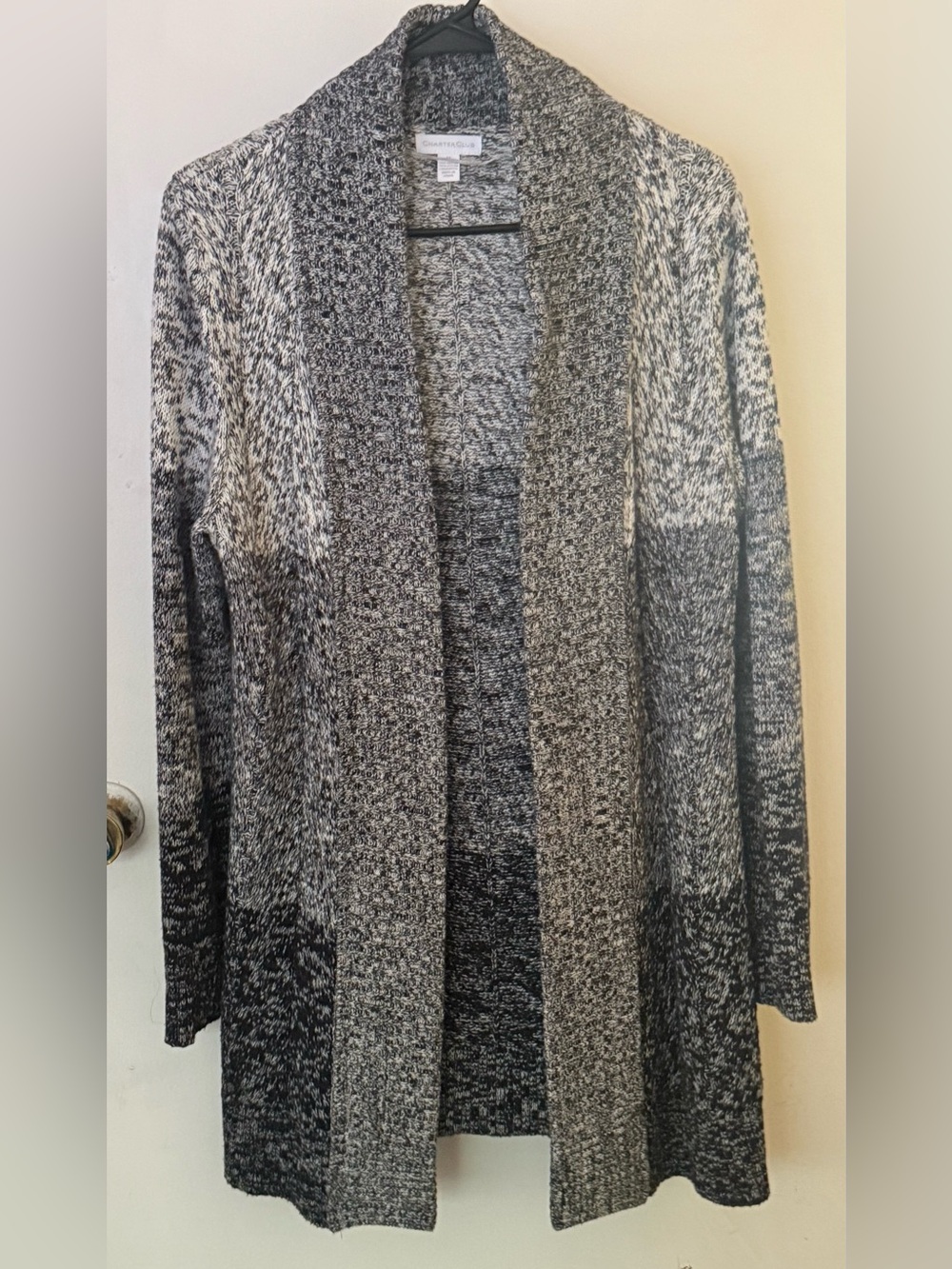 Charter Club Marled Black & White Open-Front Cardigan